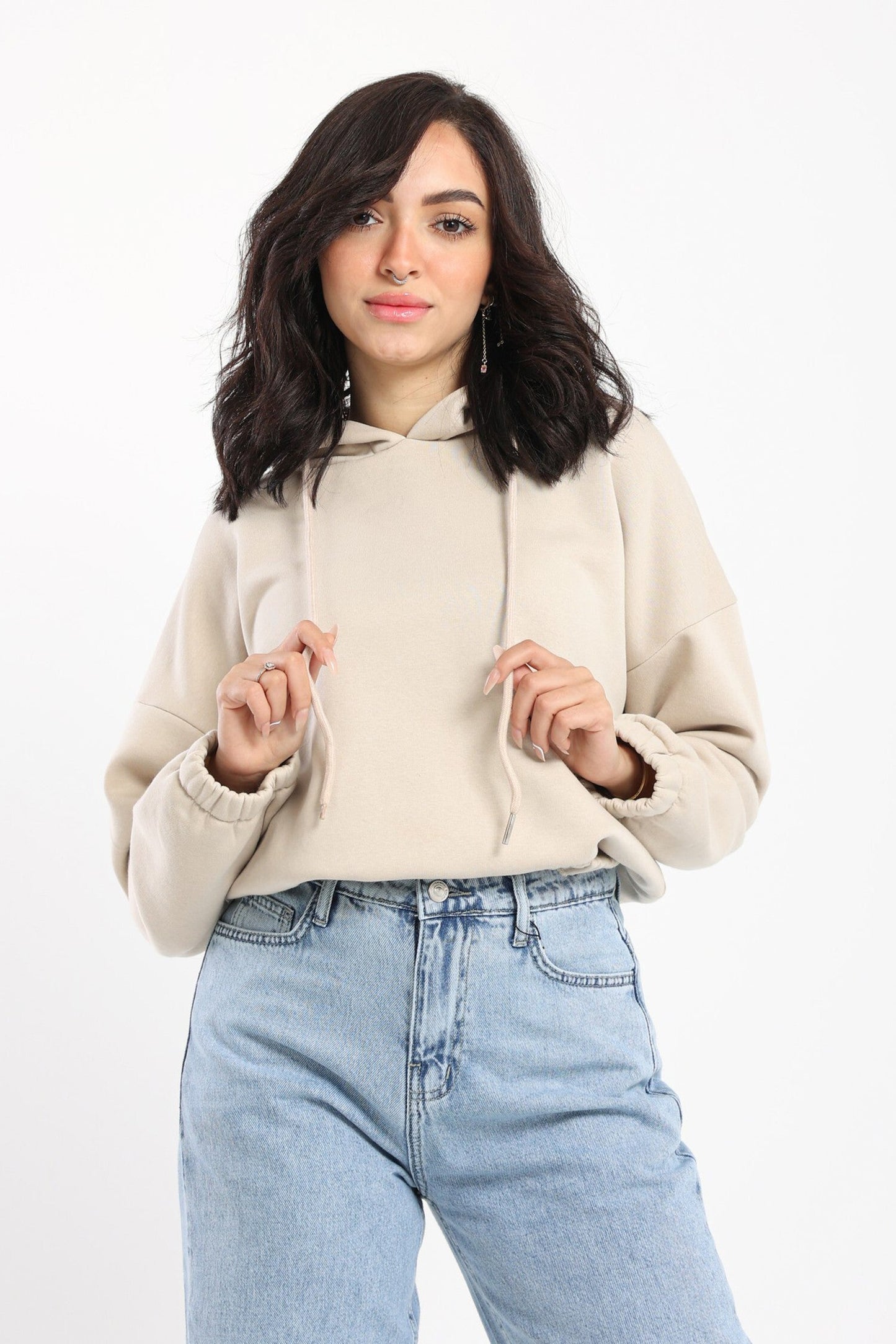 Hoodie - Cropped Design - Elastic Hem - Outlet