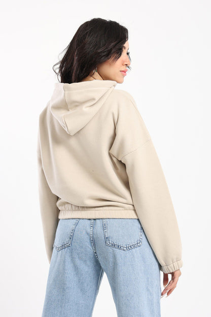 Hoodie - Cropped Design - Elastic Hem - Outlet