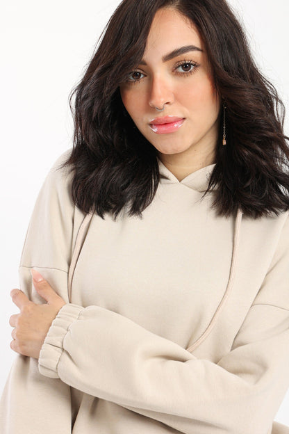 Hoodie - Cropped Design - Elastic Hem - Outlet