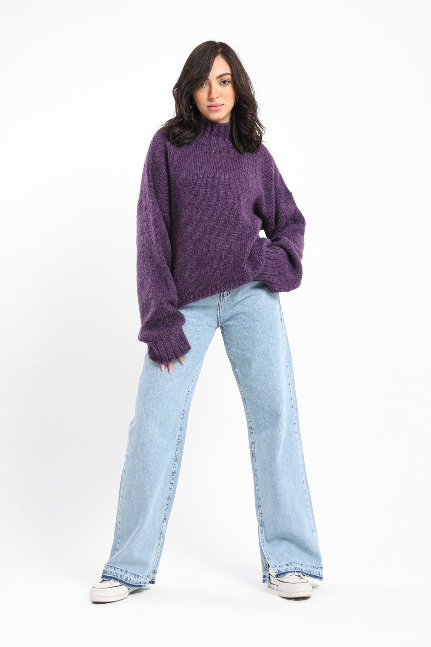Pullover - Wide Sleeves - High Neck