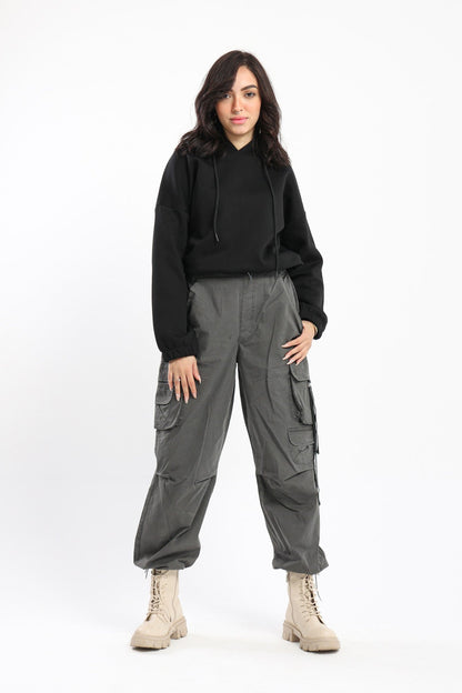Hoodie - Cropped Design - Elastic Hem - Outlet
