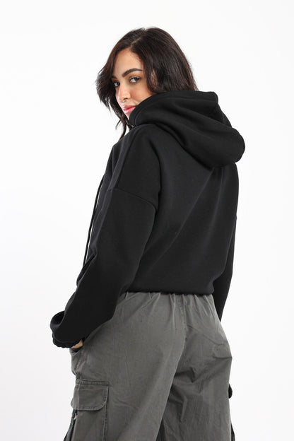 Hoodie - Cropped Design - Elastic Hem - Outlet