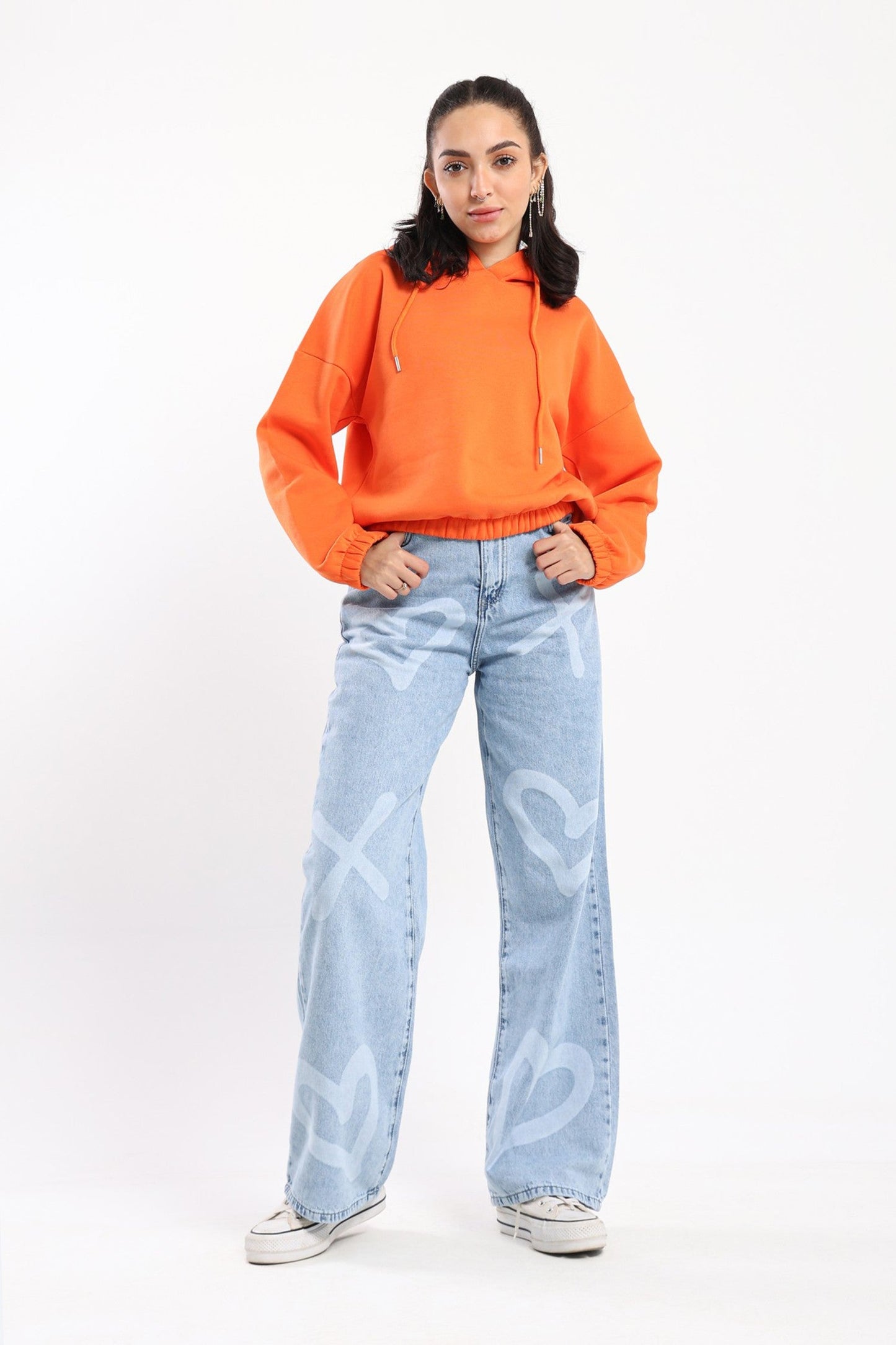 Hoodie - Cropped Design - Elastic Hem - Outlet