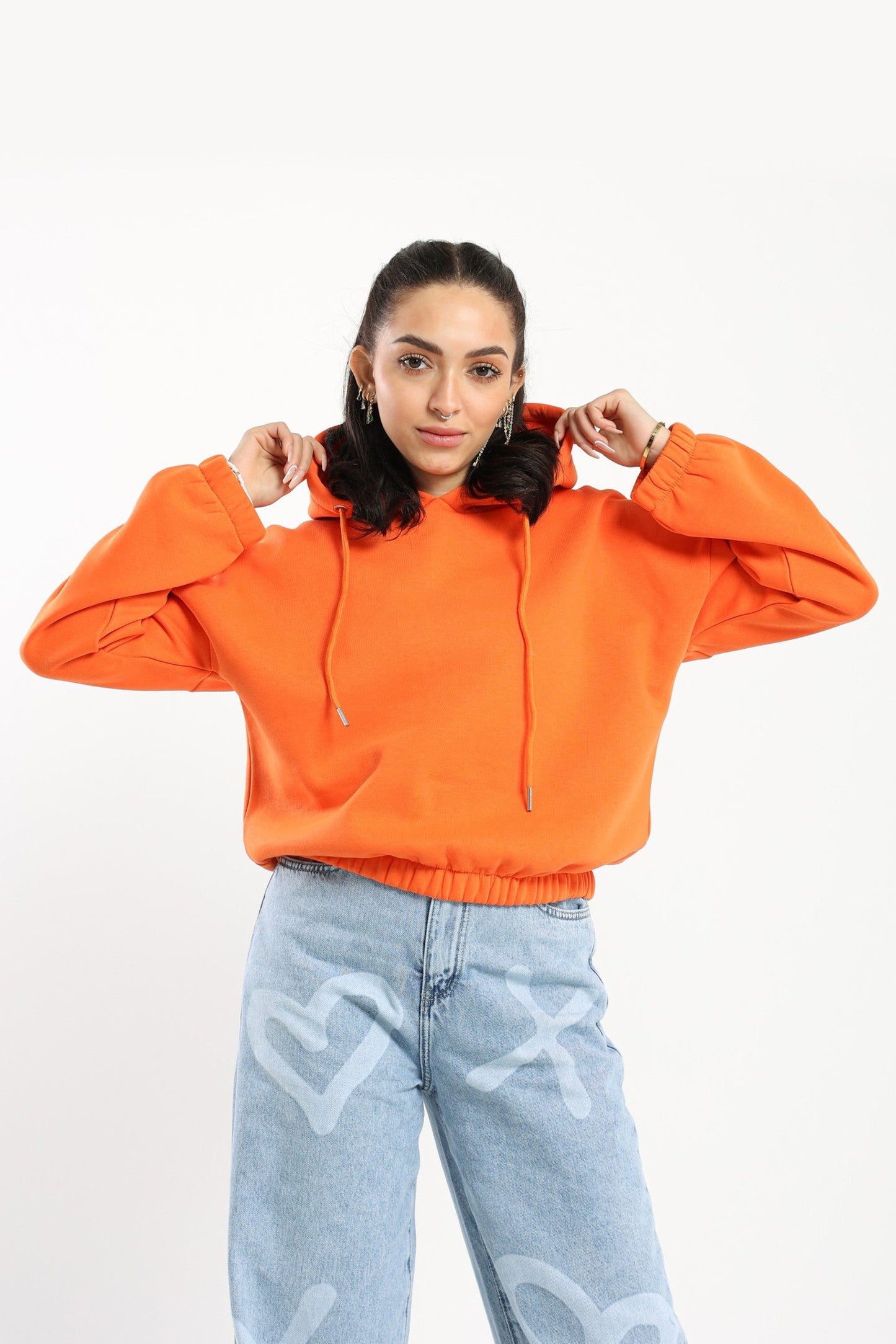 Hoodie - Cropped Design - Elastic Hem - Outlet