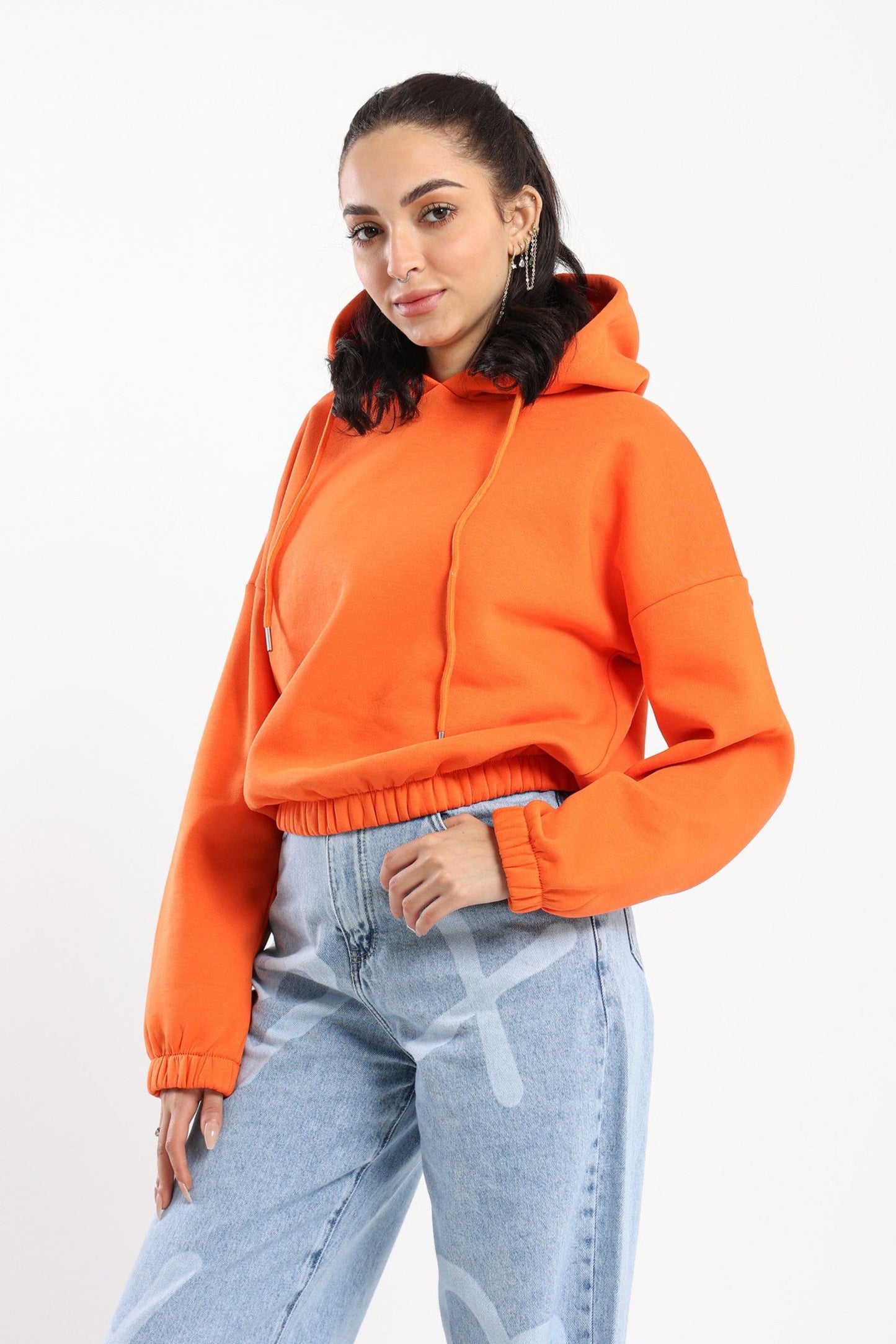 Hoodie - Cropped Design - Elastic Hem - Outlet