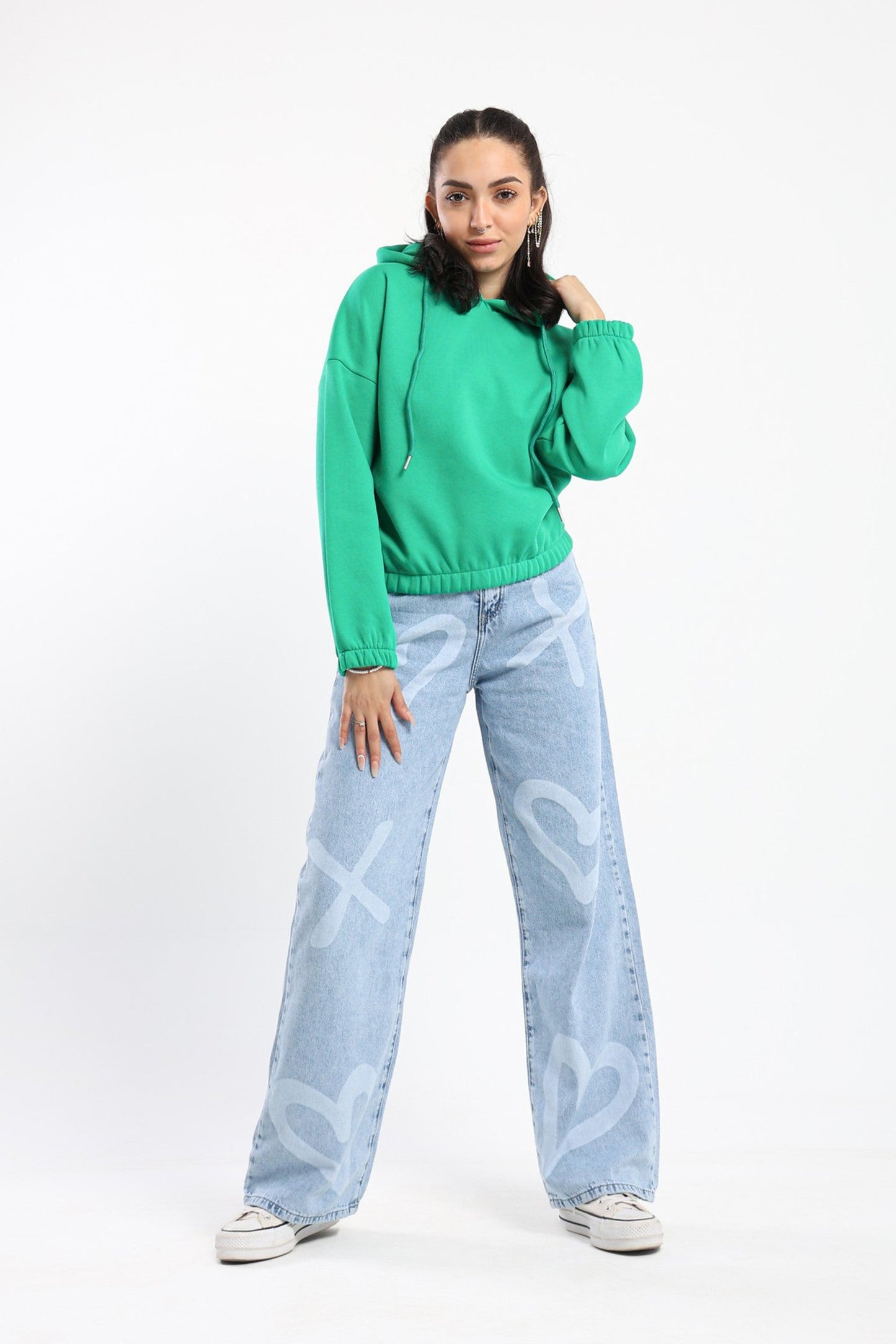 Hoodie - Cropped Design - Elastic Hem - Outlet