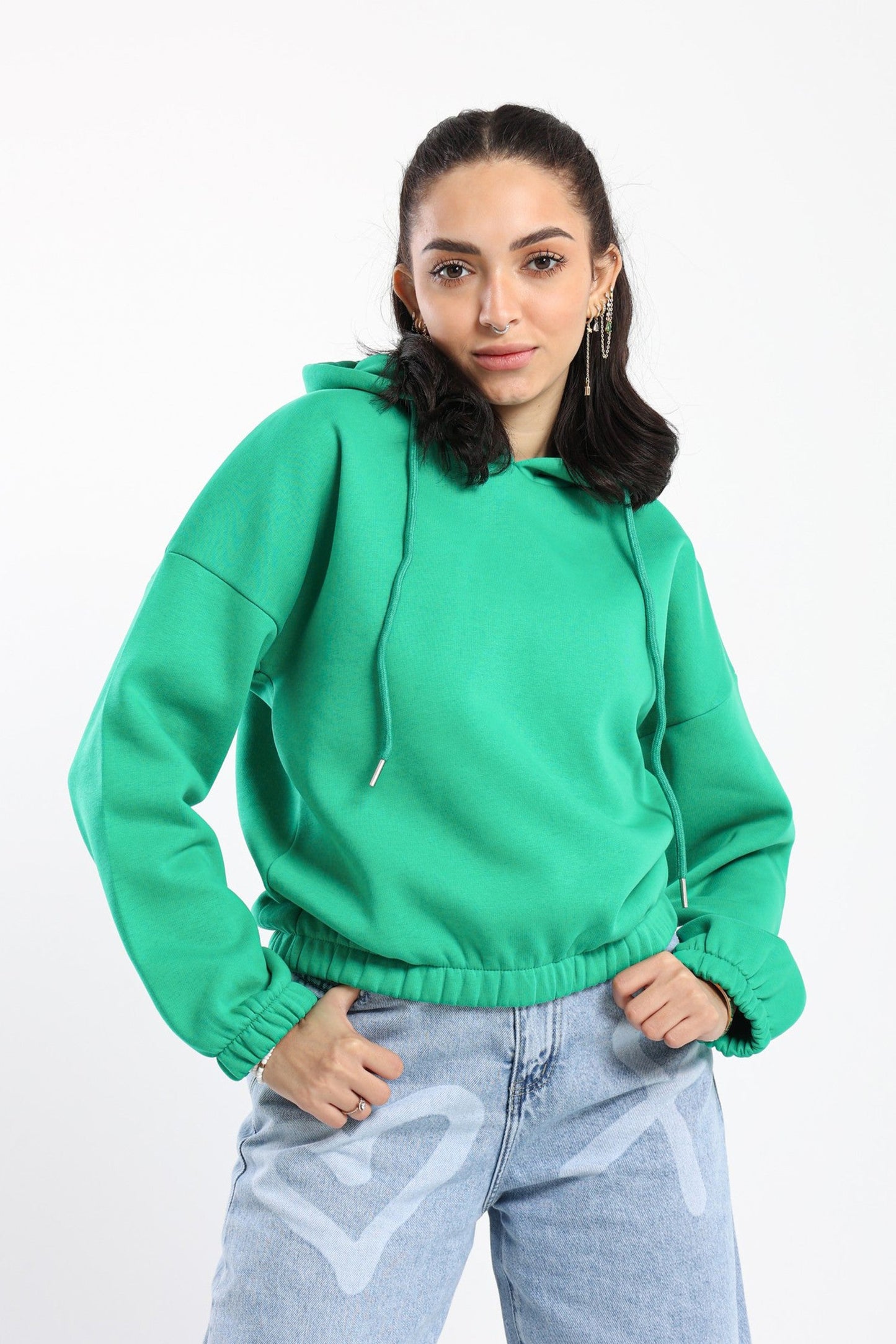 Hoodie - Cropped Design - Elastic Hem - Outlet