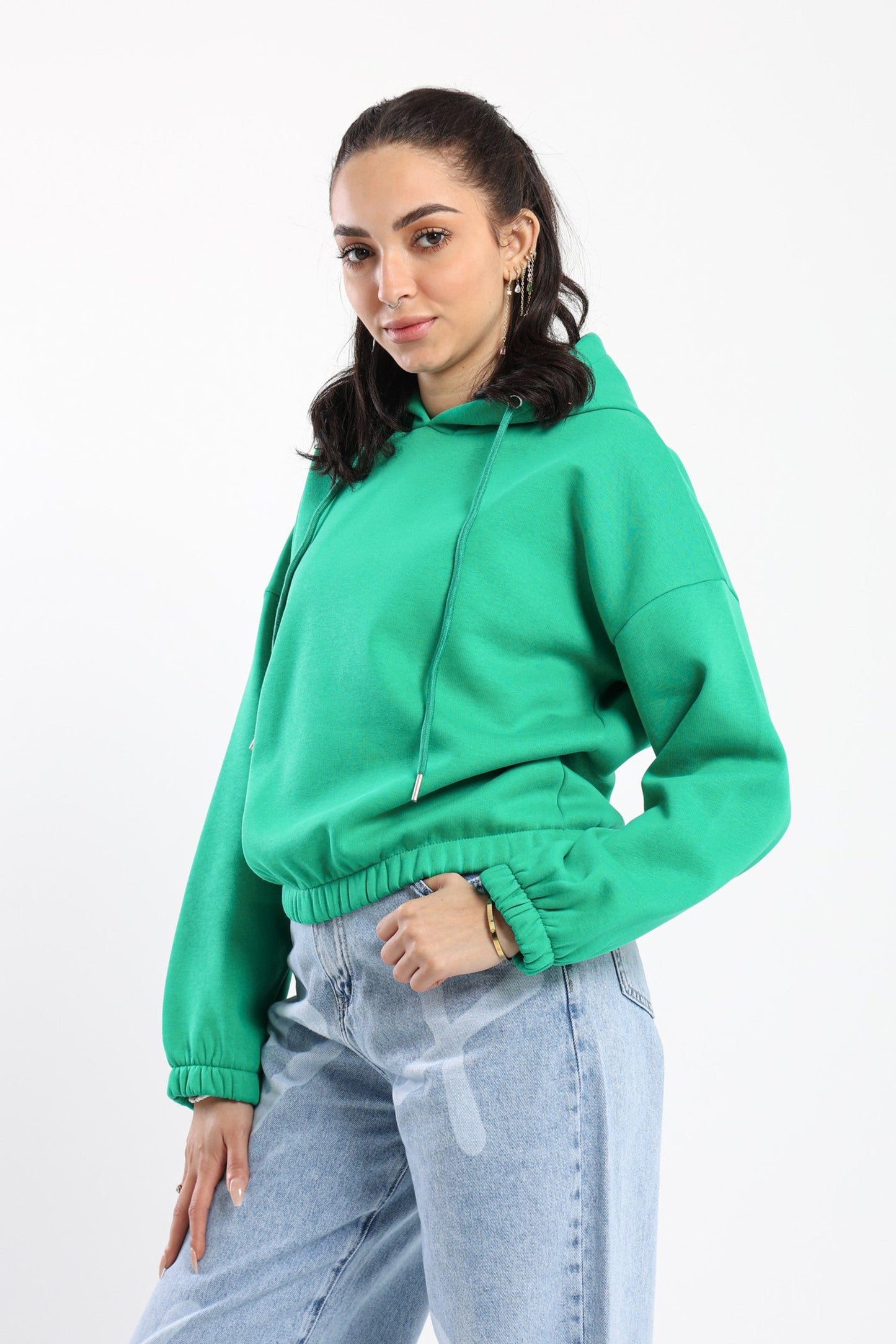 Hoodie - Cropped Design - Elastic Hem - Outlet