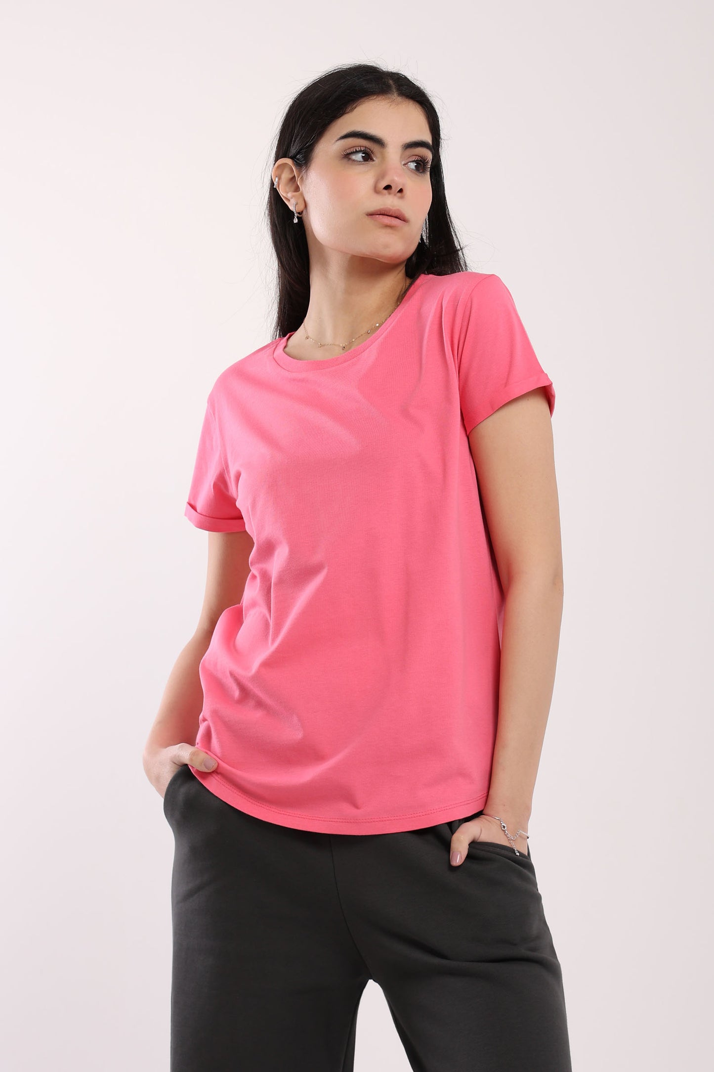 Crew Neck Round Hem Tshirt - Outlet