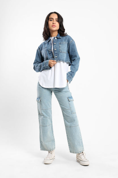 Denim Jacket - Cropped- Denim - Outlet