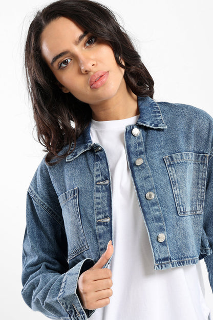 Denim Jacket - Cropped- Denim - Outlet