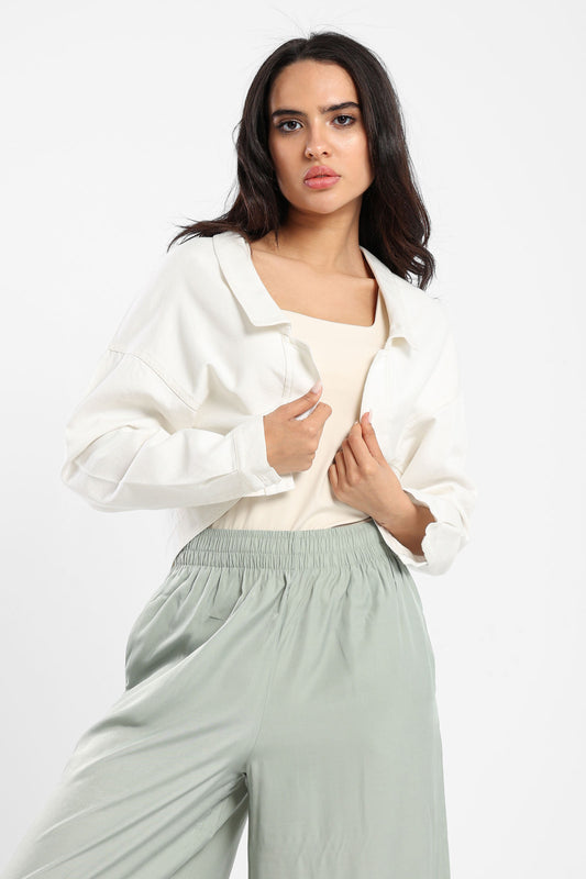 Jacket Loose Denim Bolero With Diamonds - Outlet