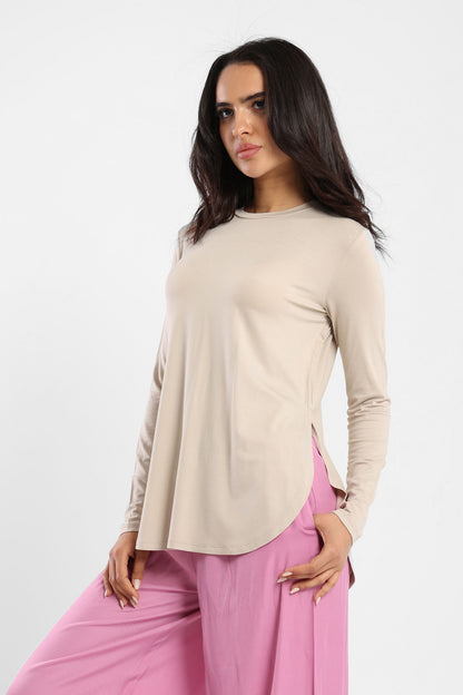 Long Sleeves Hi Low Round Hem Tee - Outlet