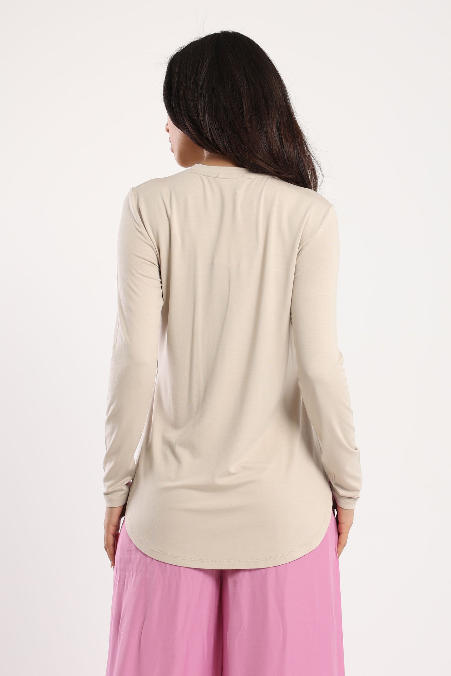 Long Sleeves Hi Low Round Hem Tee - Outlet