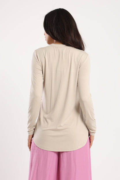 Long Sleeves Hi Low Round Hem Tee - Outlet