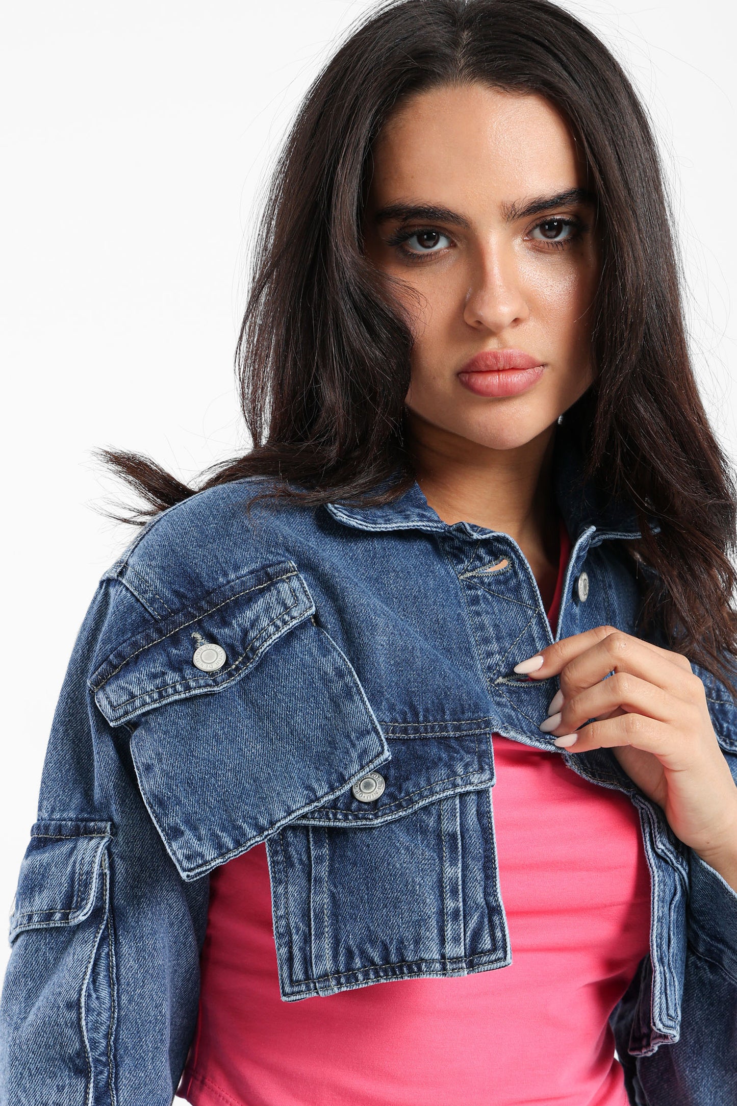 Cropped Denim Jacket With Pockets - Outlet