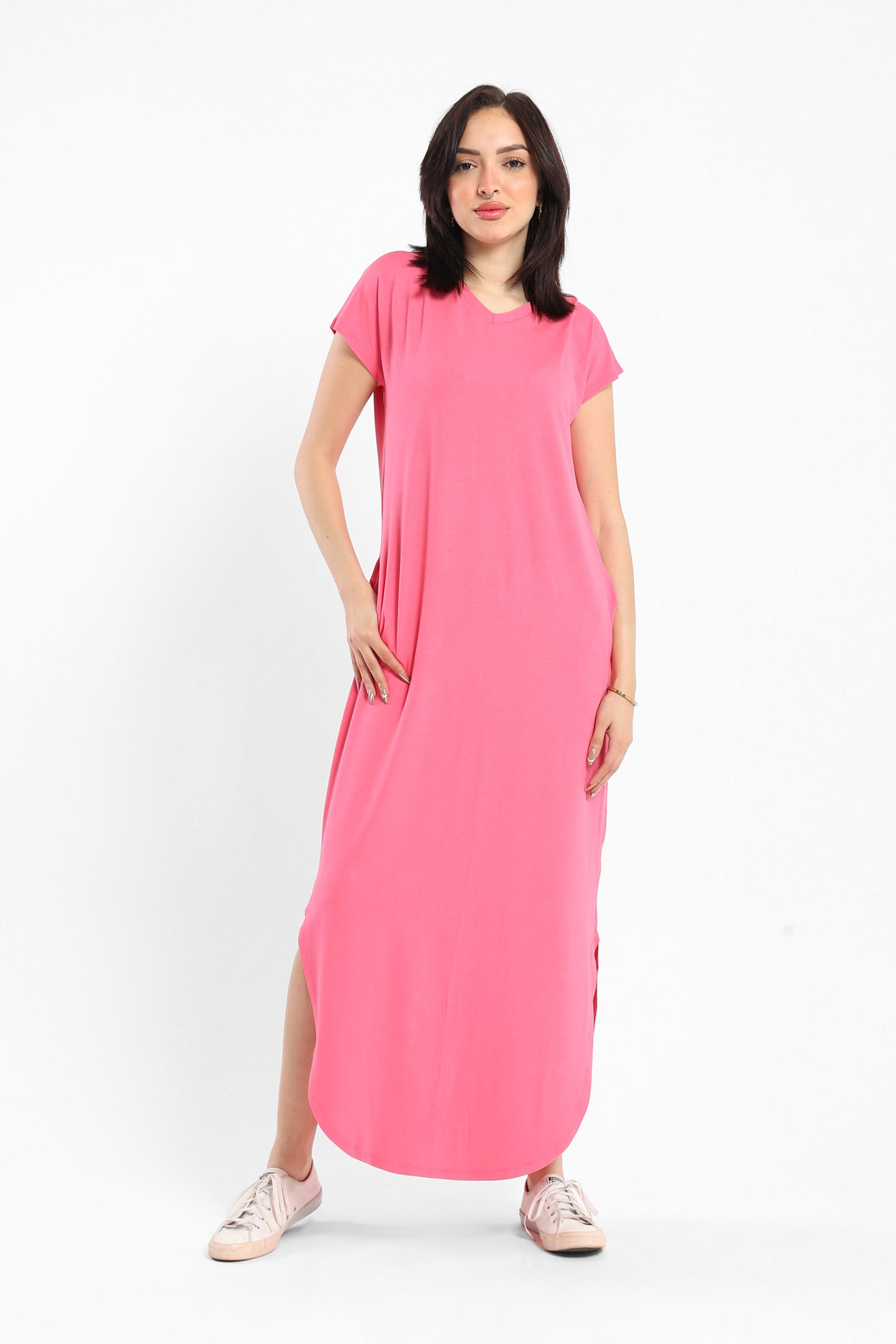 Dress V-Neck W/Round Hem Dress - Outlet