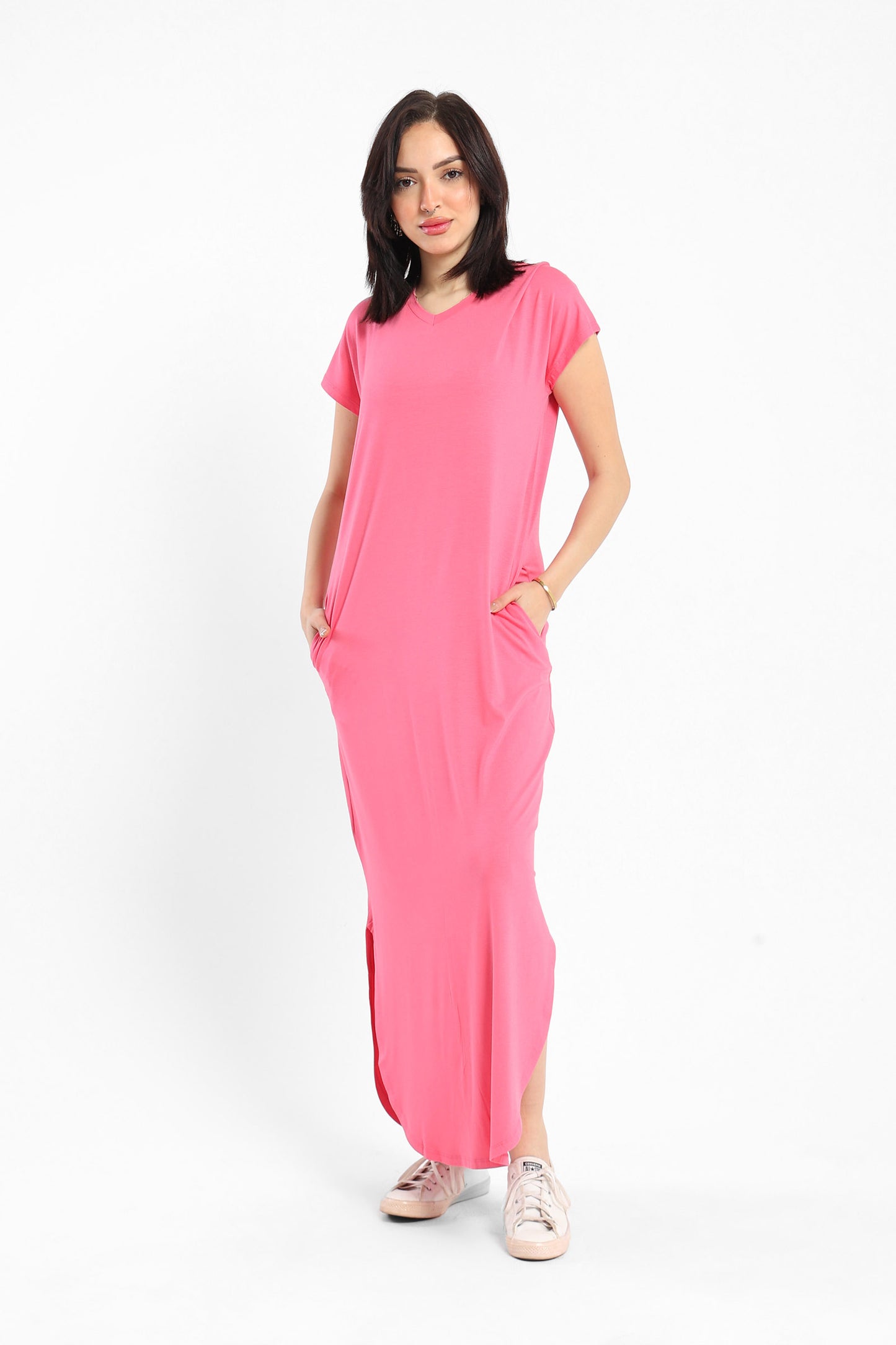 Dress V-Neck W/Round Hem Dress - Outlet