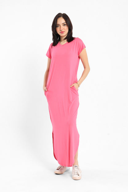 Dress V-Neck W/Round Hem Dress - Outlet