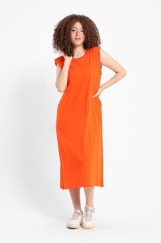 Dress Sleeveless Shoulder Padded Dress - Outlet