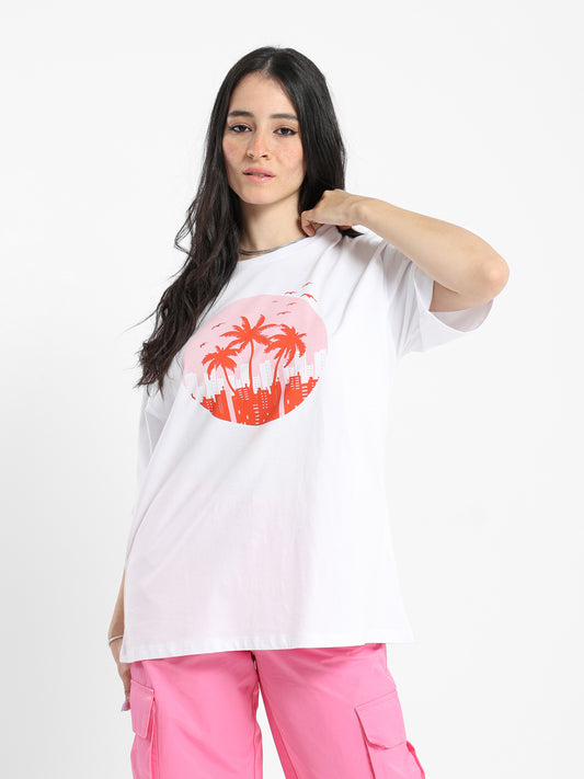Oversized Palm Print T-Shirt - Outlet