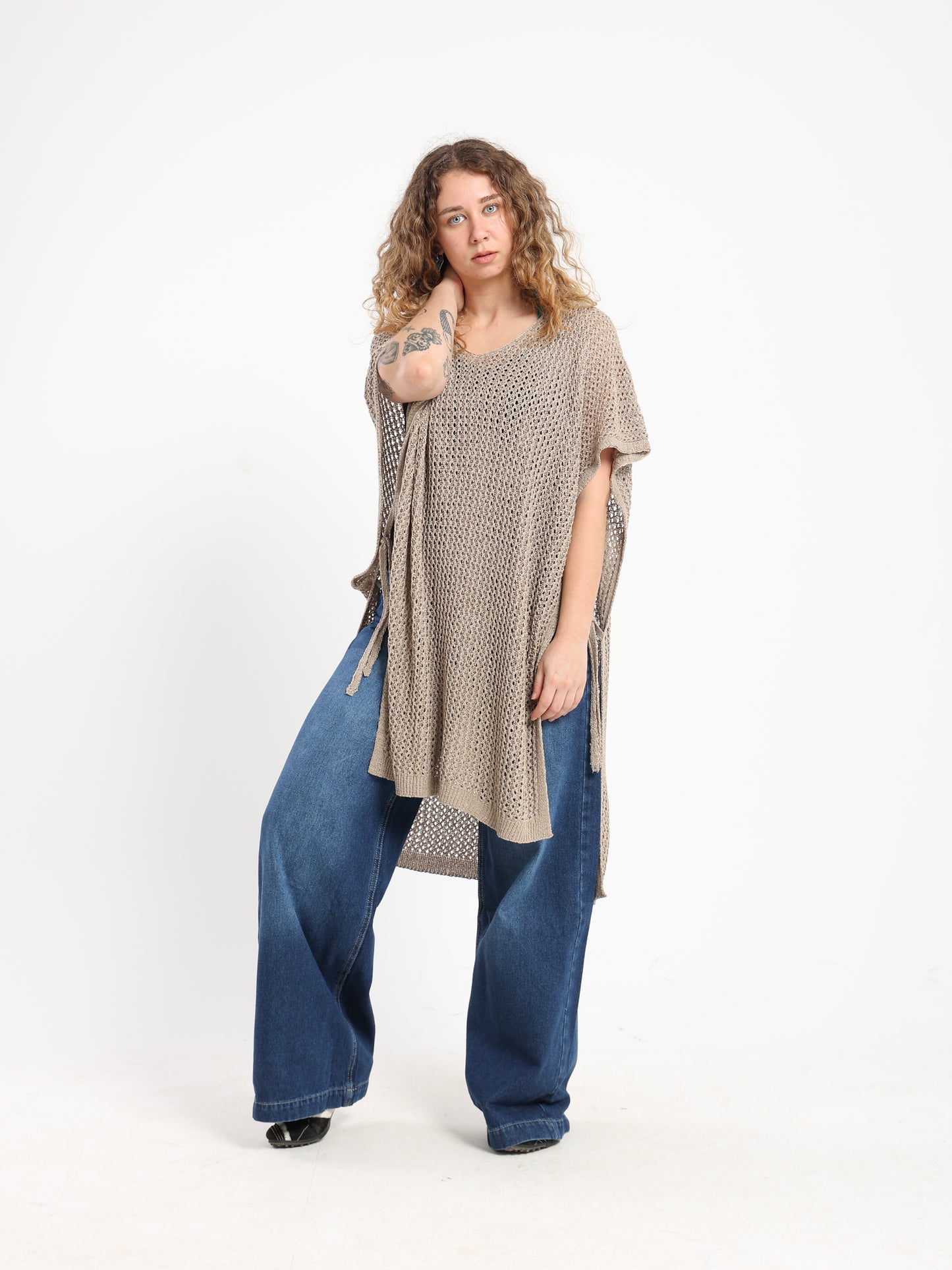Tassel-Tie Knit Cover-Up with Side Slits - Outlet