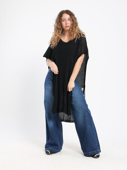 Tassel-Tie Knit Cover-Up with Side Slits - Outlet