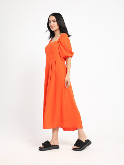 Puff Sleeve Midi Dress