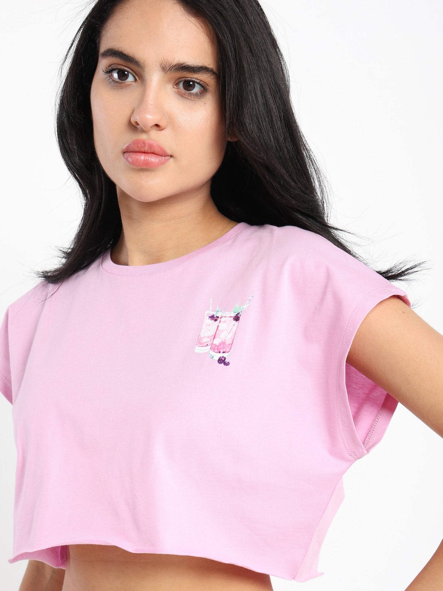 Drink Print Cropped T-shirt - Outlet