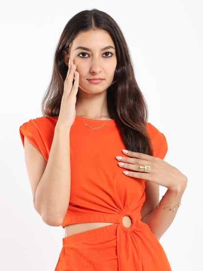Maxi Dress with Padded Shoulders and Side Slit - Outlet