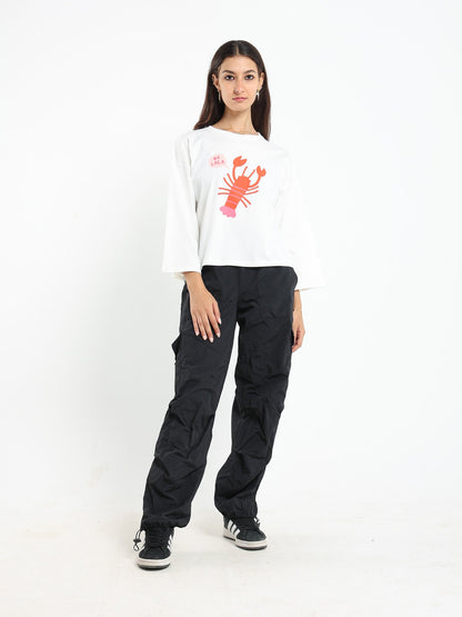 Oe Lala Lobster  Print Ls Tshirt