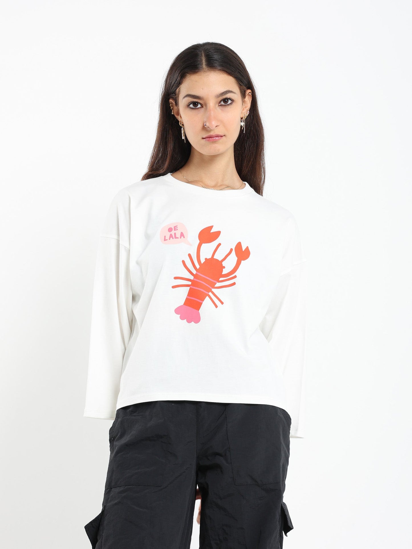 Oe Lala Lobster  Print Ls Tshirt