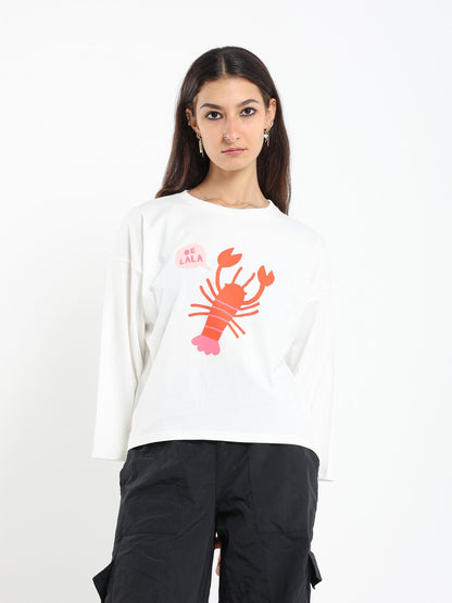 Oe Lala Lobster  Print Ls Tshirt