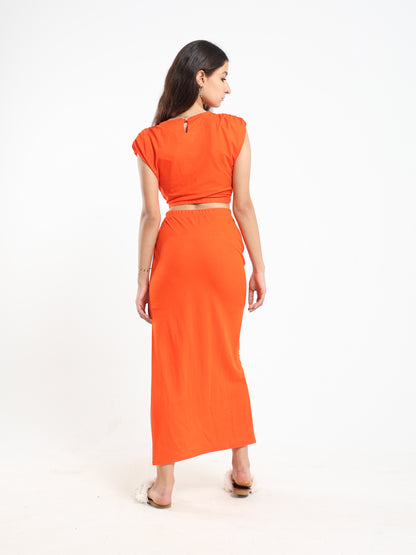 Maxi Dress with Padded Shoulders and Side Slit - Outlet