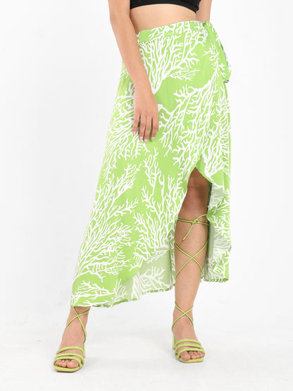 Coral AOP Wrap Satin Skirt - Outlet