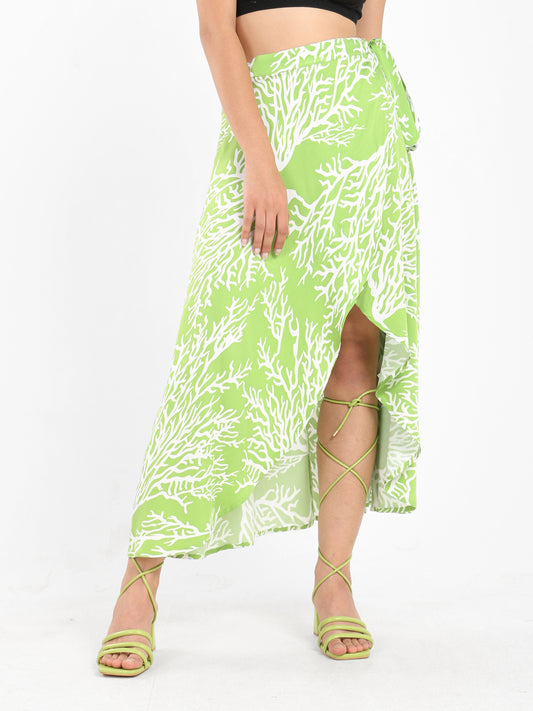 Coral AOP Wrap Satin Skirt - Outlet