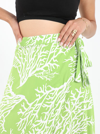 Coral AOP Wrap Satin Skirt - Outlet