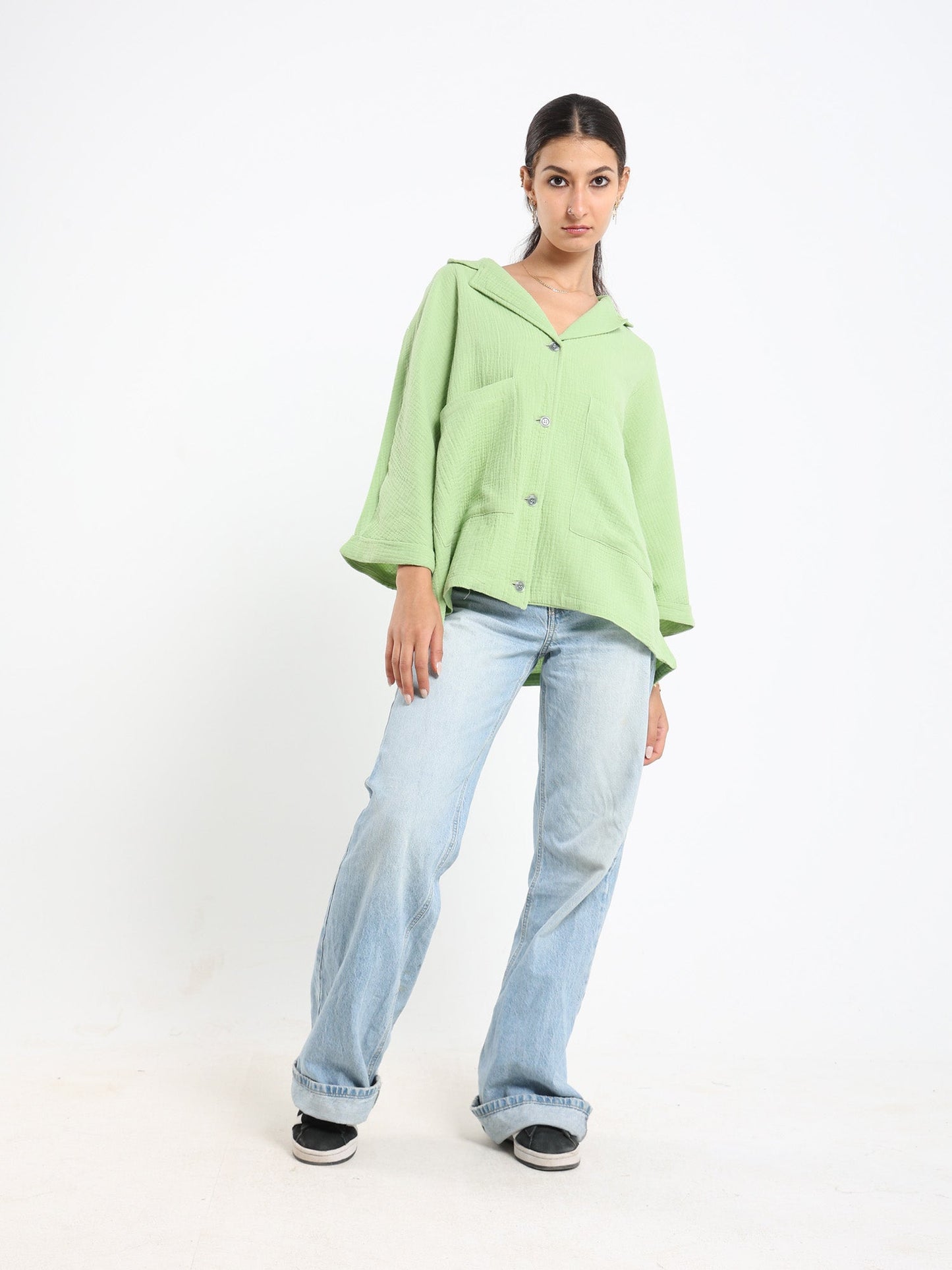 Wrinkled Oversized Jacket With Front Pocke