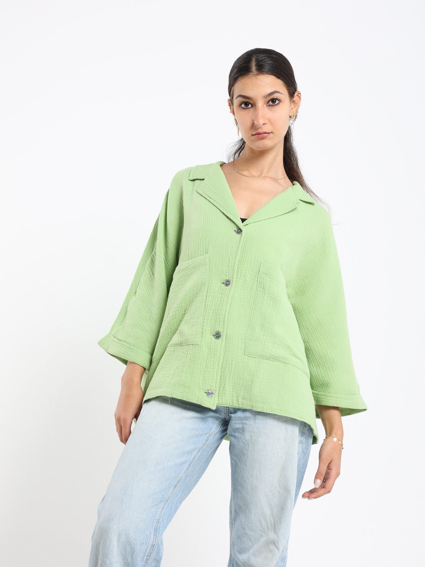 Wrinkled Oversized Jacket With Front Pocke