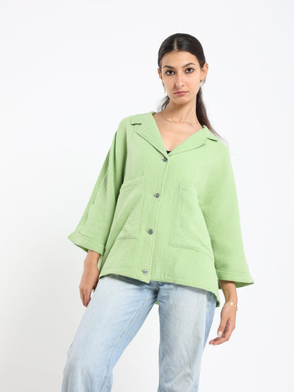 Wrinkled Oversized Jacket With Front Pocke