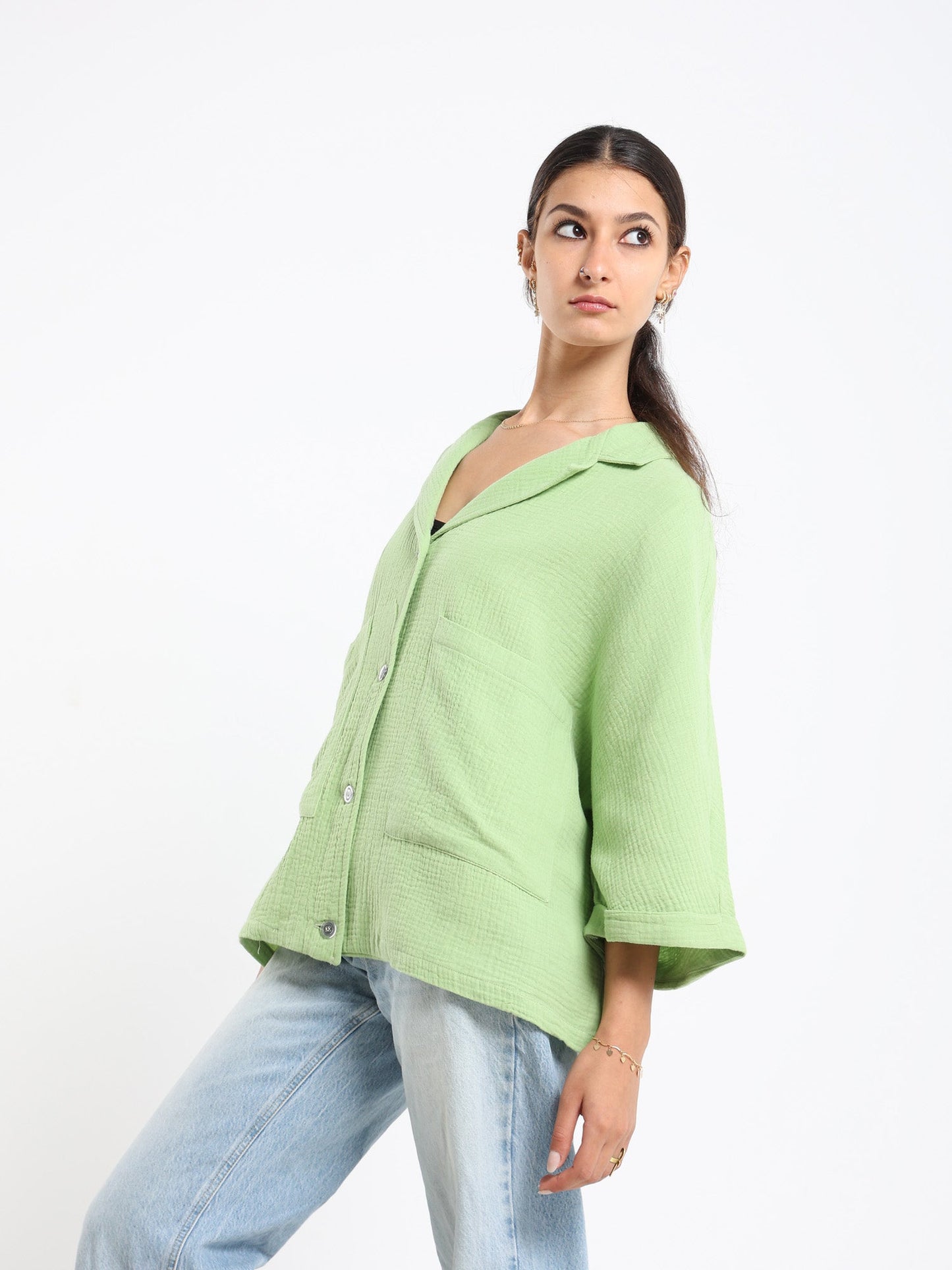 Wrinkled Oversized Jacket With Front Pocke