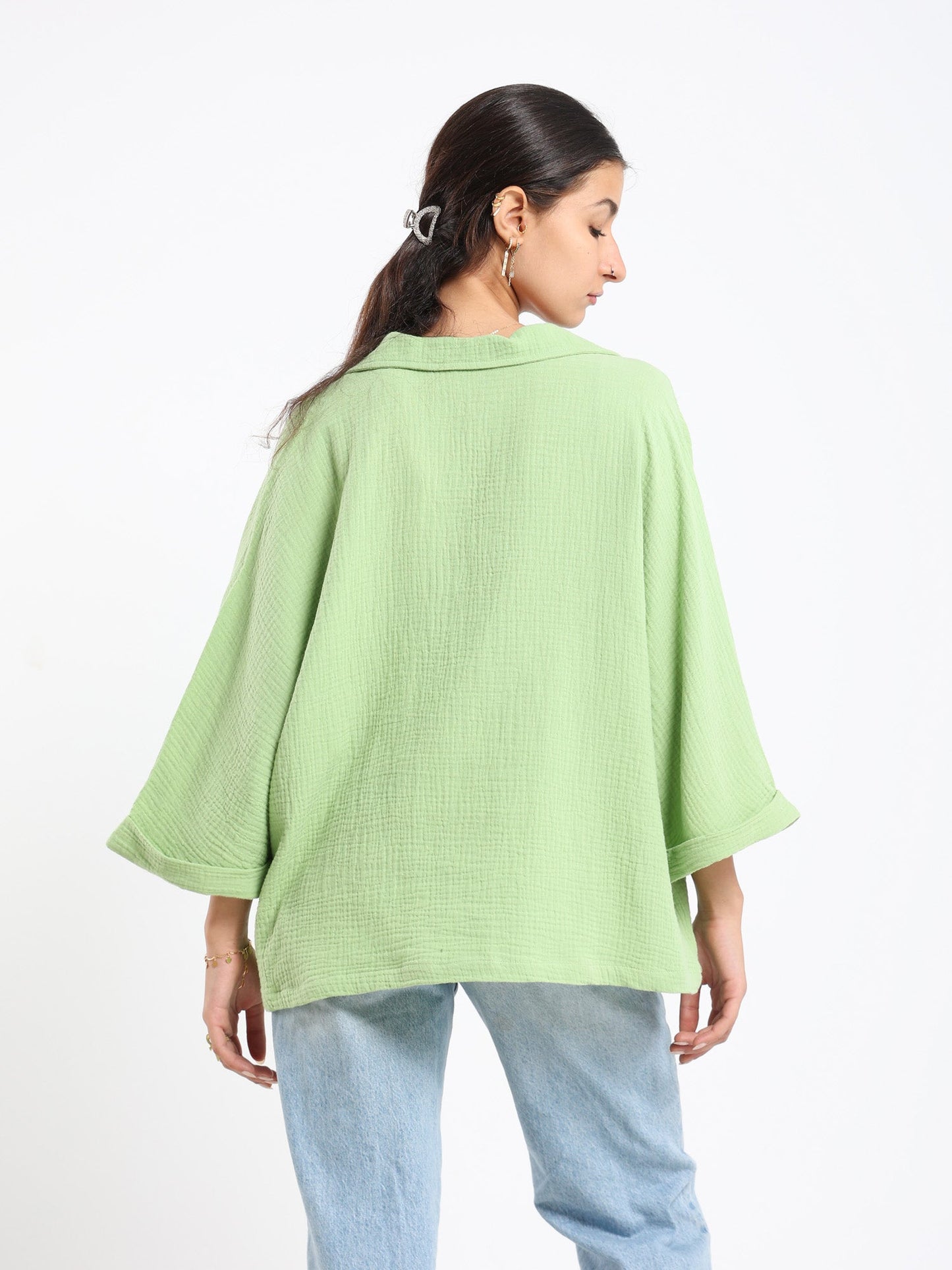 Wrinkled Oversized Jacket With Front Pocke