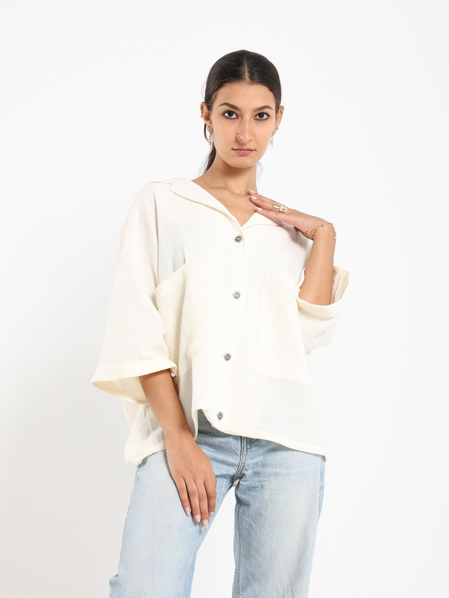 Wrinkled Oversized Jacket With Front Pocke
