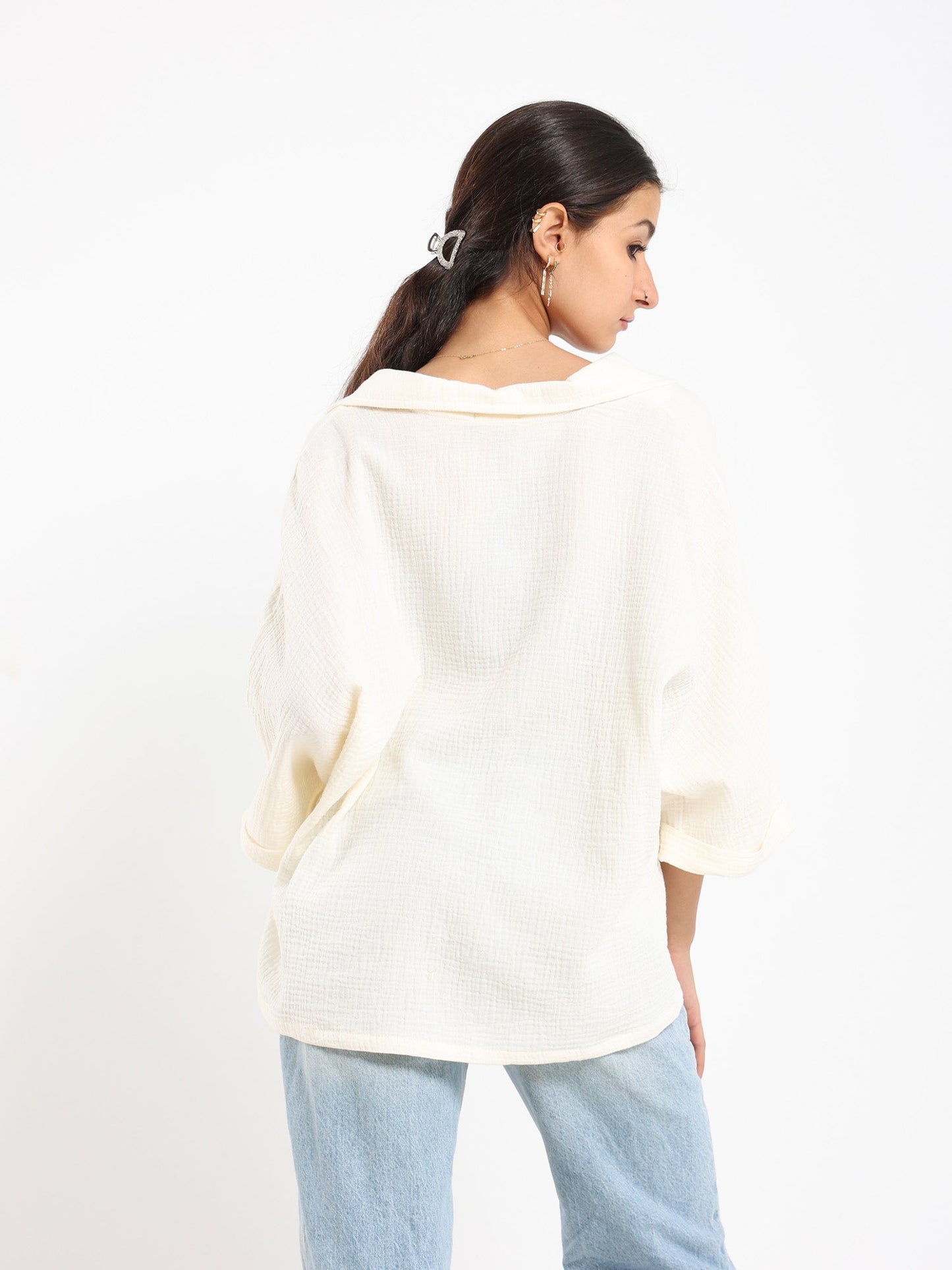 Wrinkled Oversized Jacket With Front Pocke
