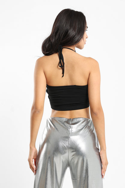 Embroidered Halter Neckband Top - Outlet