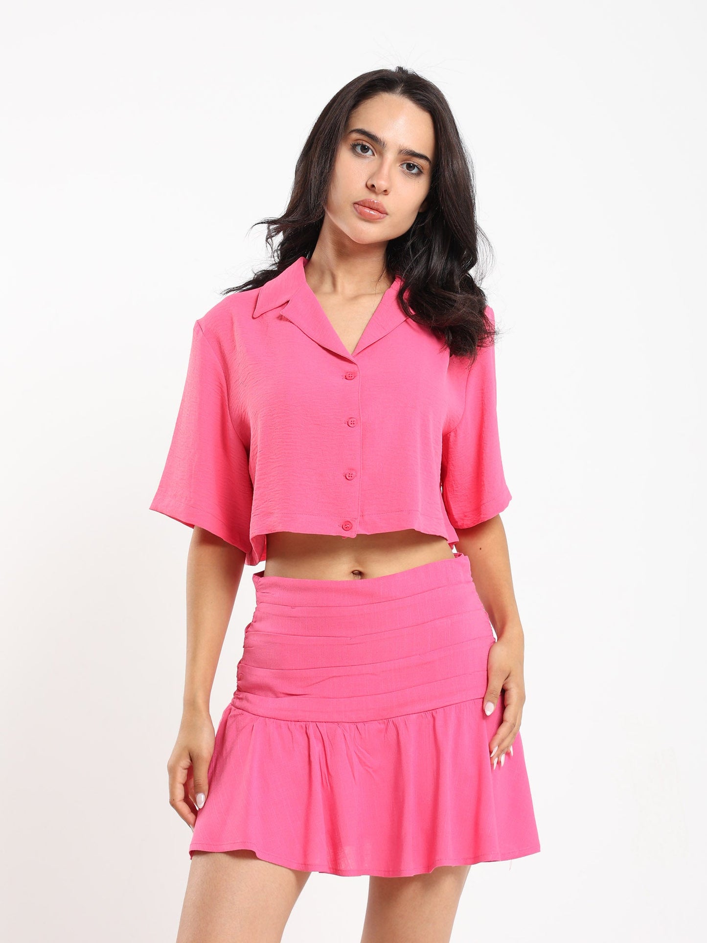 Shirts & Blouses Short Sleeve Cropped Lapel Collar