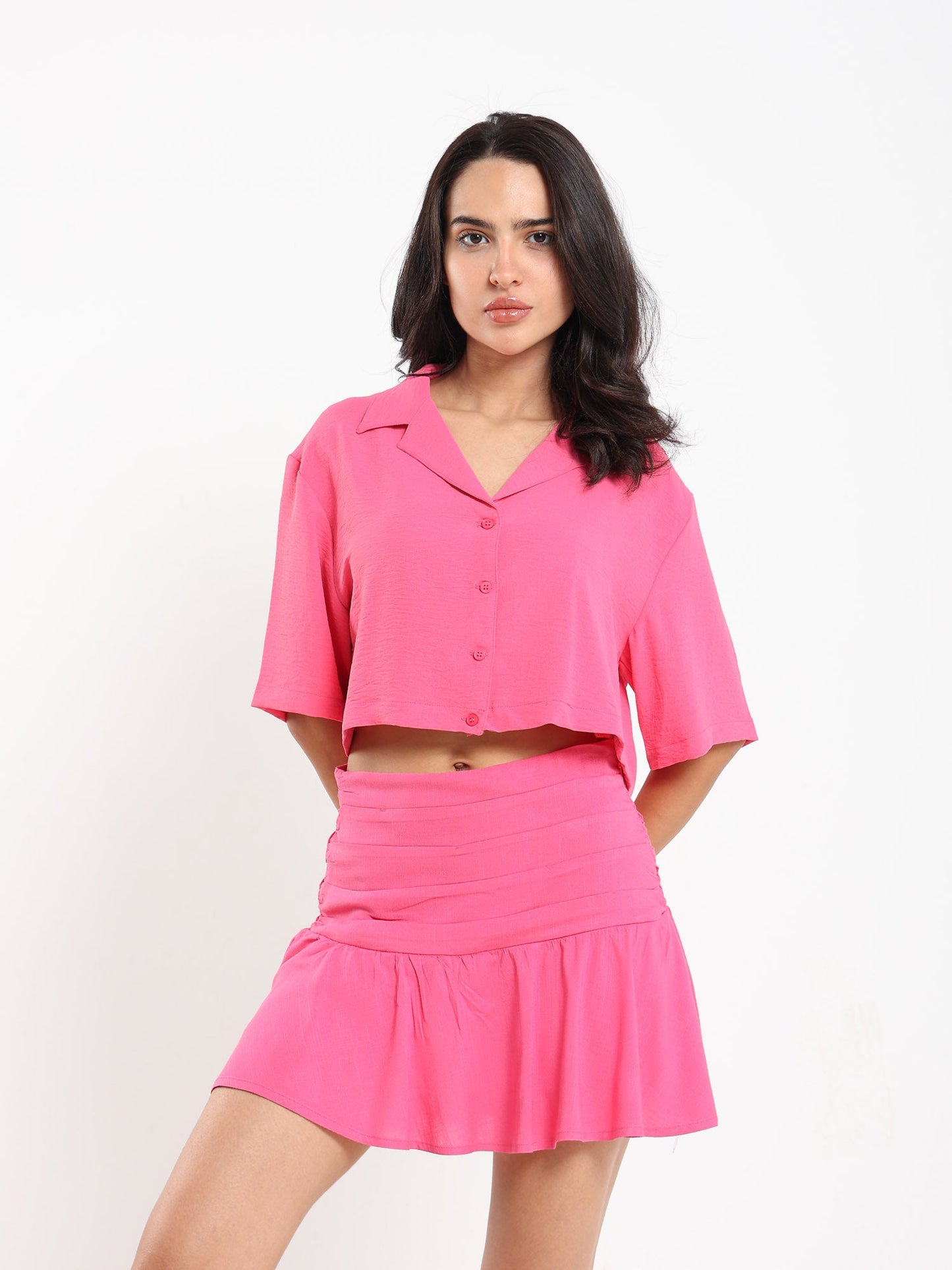 Shirts & Blouses Short Sleeve Cropped Lapel Collar