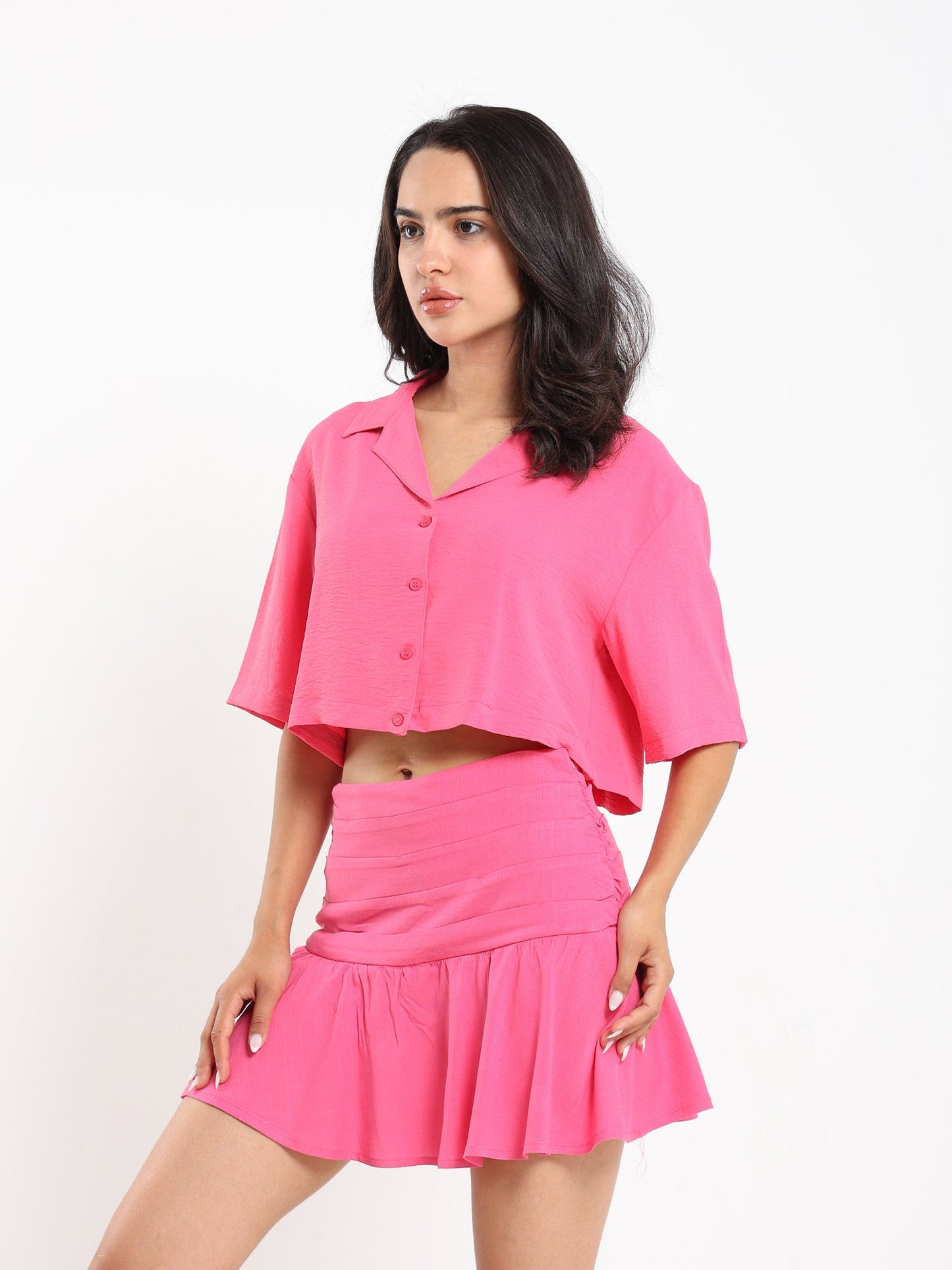 Shirts & Blouses Short Sleeve Cropped Lapel Collar