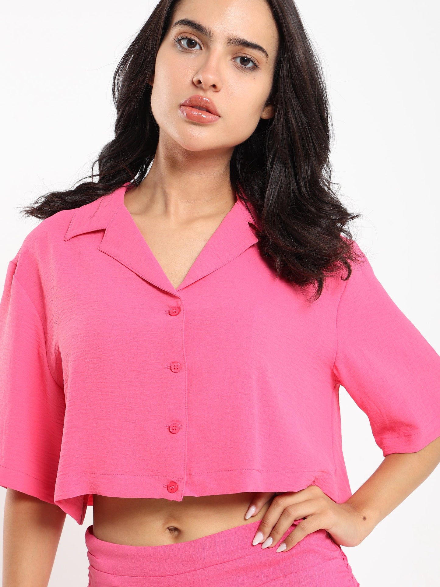 Shirts & Blouses Short Sleeve Cropped Lapel Collar