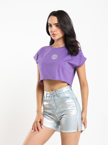 Tops & Tees Disco Ball Print Cropped T-Shirt